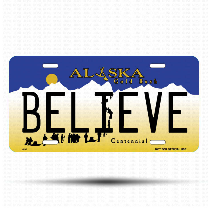 BELIEVE Flat Aluminum License Plate | 6" x 12"Front View Name Plate