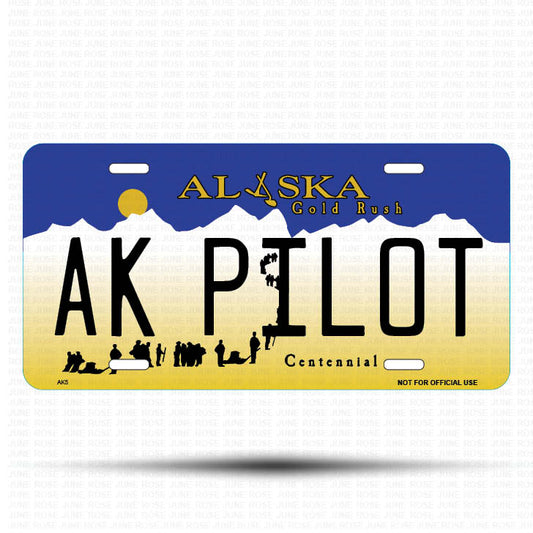 AK PILOT Flat Aluminum License Plate | 6" x 12"Front View Name Plate