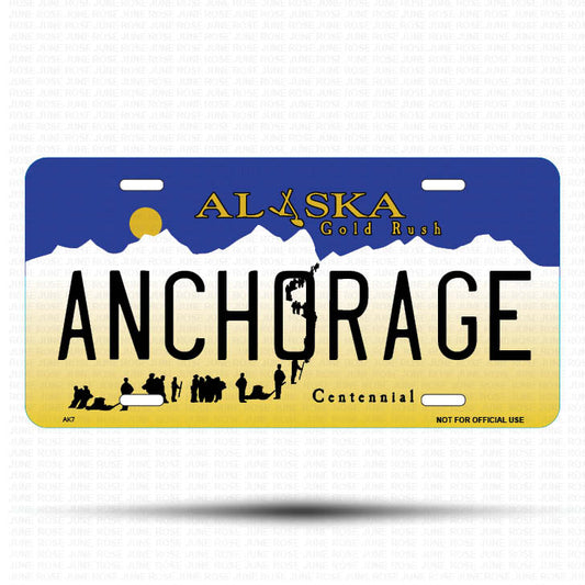 ANCHORAGE Flat Aluminum License Plate | 6" x 12"Front View Name Plate