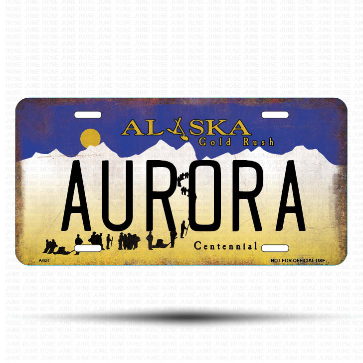 AK08 | AURORA | ALASKA | AK | Flat Aluminum License Plate | 6" x 12" | State Plate
