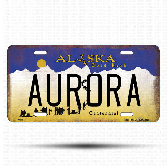 AK08 | AURORA | ALASKA | AK | Flat Aluminum License Plate | 6" x 12" | State Plate