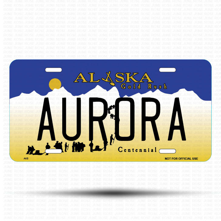 AURORA Flat Aluminum License Plate | 6" x 12"Front View Name Plate