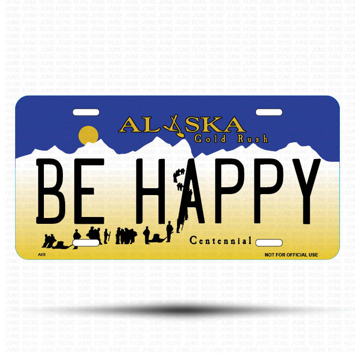BE HAPPY Flat Aluminum License Plate | 6" x 12"Front View Name Plate