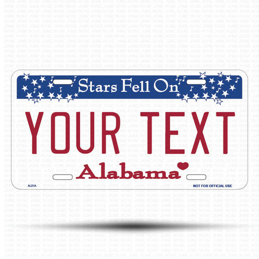 YOUR TEXT Flat Aluminum License Plate | 6" x 12" | State Plate Front View Name Plate Alabama State Plate