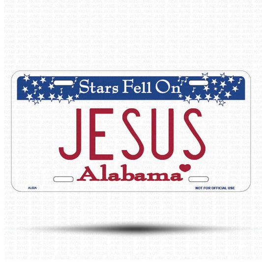 JESUS Flat Aluminum License Plate | 6" x 12" | State Plate Front View Name Plate Alabama State Plate