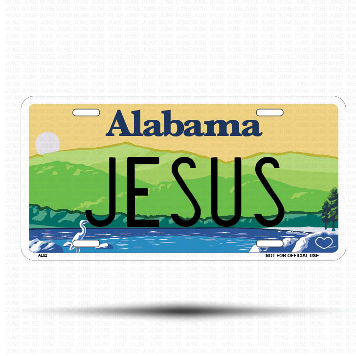 JESUS Flat Aluminum License Plate | 6" x 12" | State Plate ALABAMA