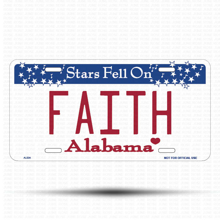 FAITH Flat Aluminum License Plate | 6" x 12" | State Plate Front View Name Plate Alabama State Plate
