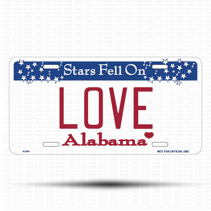 LOVE Flat Aluminum License Plate | 6" x 12" | State Plate Front View Name Plate Alabama State Plate