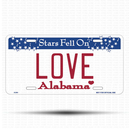 LOVE Flat Aluminum License Plate | 6" x 12" | State Plate Front View Name Plate Alabama State Plate