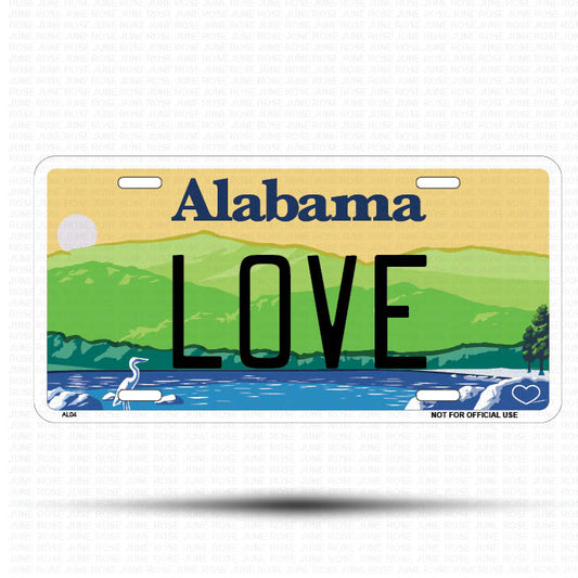 LOVE Flat Aluminum License Plate | 6" x 12" | State Plate ALABAMA