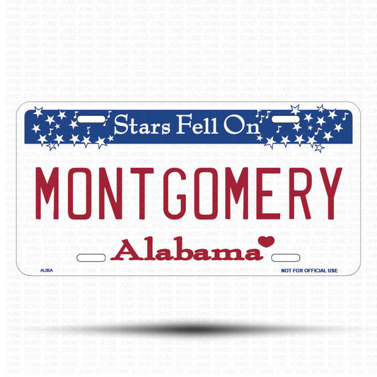 MONTGOMERY Flat Aluminum License Plate | 6" x 12" | State Plate Front View Name Plate Alabama State Plate
