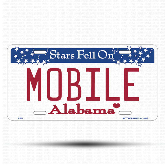 MOBILE Flat Aluminum License Plate | 6" x 12" | State Plate Front View Name Plate Alabama State Plate