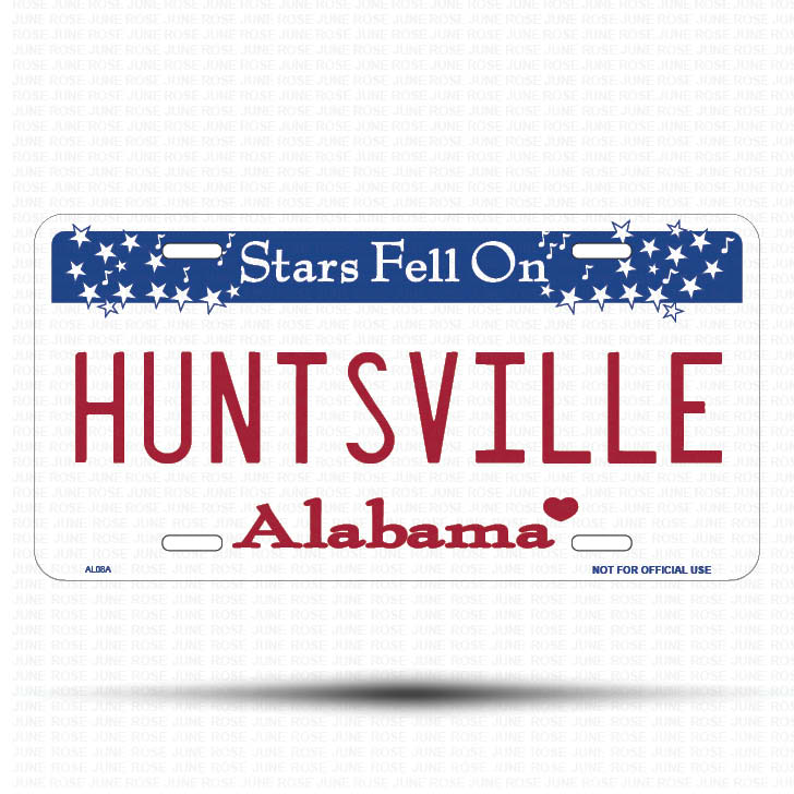 HUNTSVILLE Flat Aluminum License Plate | 6" x 12" | State Plate Front View Name Plate Alabama State Plate