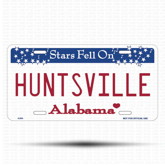 HUNTSVILLE Flat Aluminum License Plate | 6" x 12" | State Plate Front View Name Plate Alabama State Plate