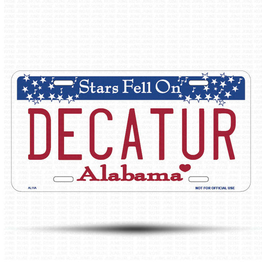 DECATUR Flat Aluminum License Plate | 6" x 12" | State Plate Front View Name Plate Alabama State Plate