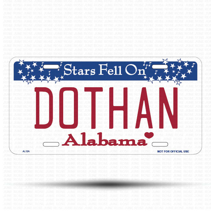 DOTHAN Flat Aluminum License Plate | 6" x 12" | State Plate Front View Name Plate Alabama State Plate