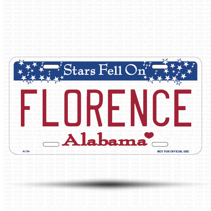 FLORENCE Flat Aluminum License Plate | 6" x 12" | State Plate Front View Name Plate Alabama State Plate