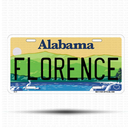 FLORENCE Flat Aluminum License Plate | 6" x 12" | State Plate ALABAMA