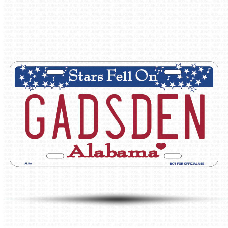 GADSDEN Flat Aluminum License Plate | 6" x 12" | State Plate Front View Name Plate Alabama State Plate