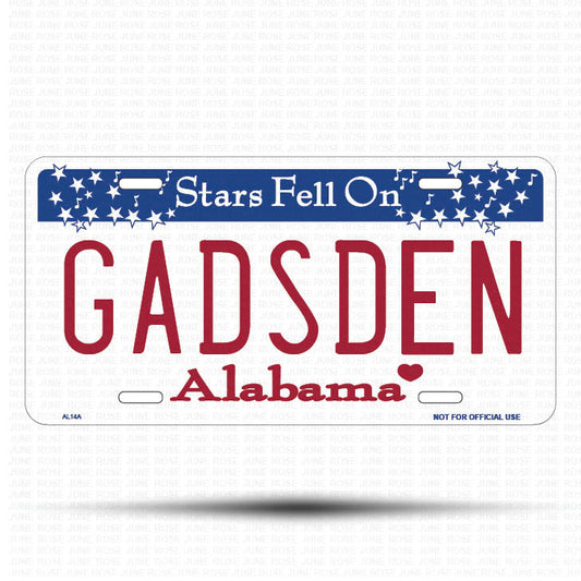 GADSDEN Flat Aluminum License Plate | 6" x 12" | State Plate Front View Name Plate Alabama State Plate