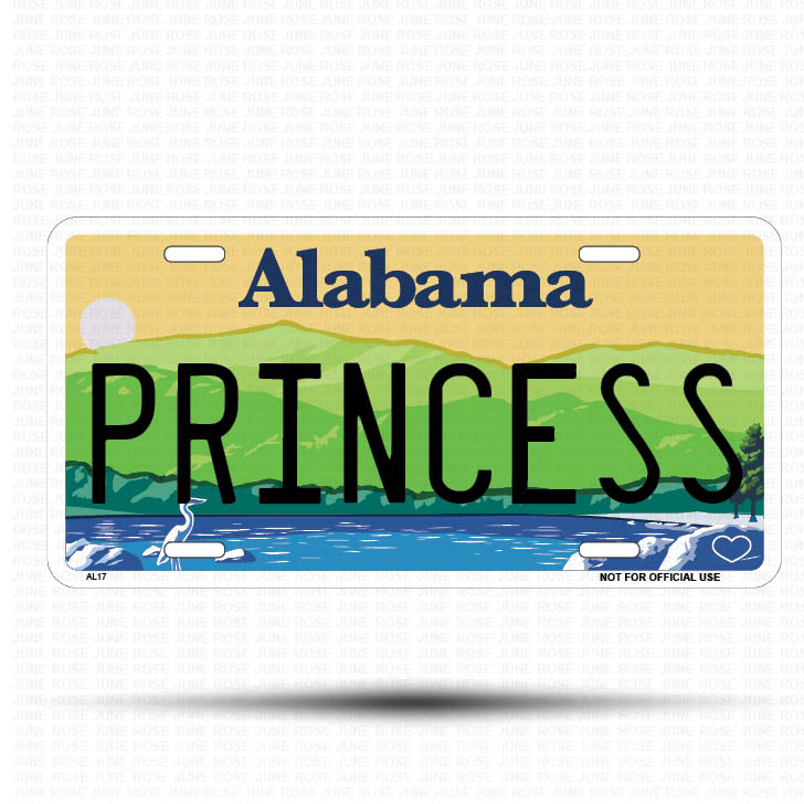 PRINCESS Flat Aluminum License Plate | 6" x 12" | State Plate ALABAMA
