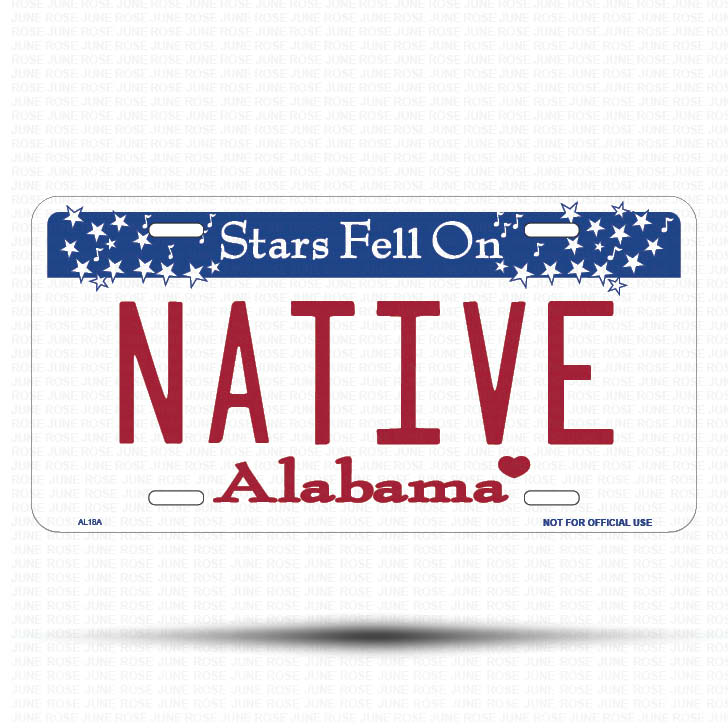 NATIVE Flat Aluminum License Plate | 6" x 12" | State Plate Front View Name Plate Alabama State Plate