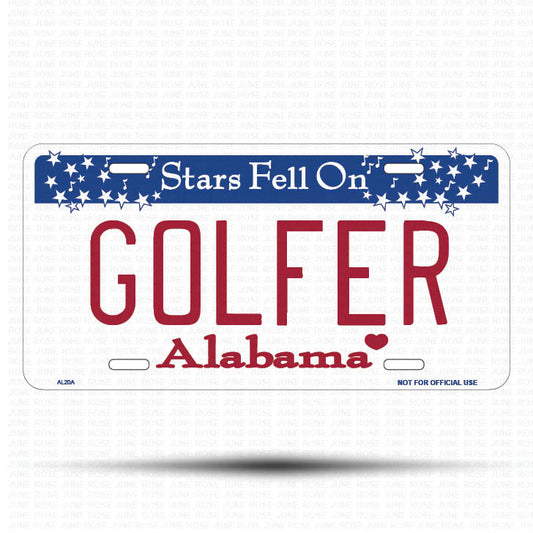 GOLFER Flat Aluminum License Plate | 6" x 12" | State Plate Front View Name Plate Alabama State Plate