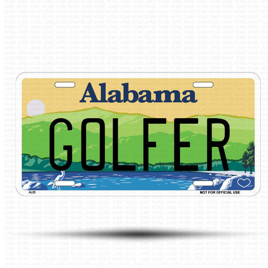 GOLFER Flat Aluminum License Plate | 6" x 12" | State Plate ALABAMA