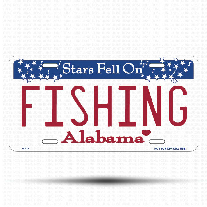FISHING Flat Aluminum License Plate | 6" x 12" | State Plate Front View Name Plate Alabama State Plate