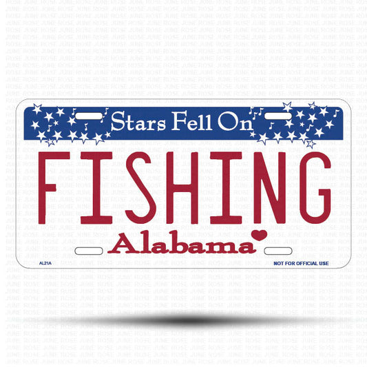 FISHING Flat Aluminum License Plate | 6" x 12" | State Plate Front View Name Plate Alabama State Plate
