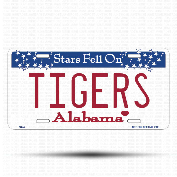 TIGERS Flat Aluminum License Plate | 6" x 12" | State Plate Front View Name Plate Alabama State Plate