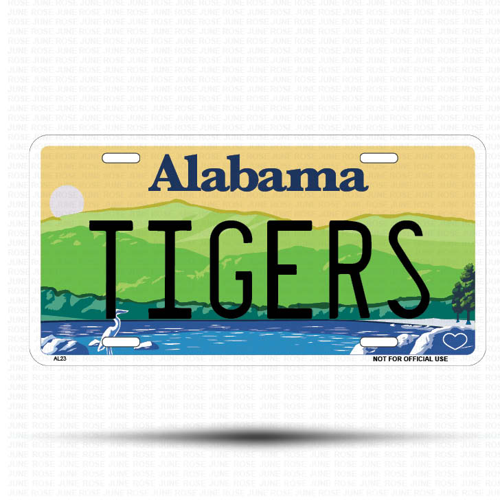 TIGERS Flat Aluminum License Plate | 6" x 12" | State Plate ALABAMA