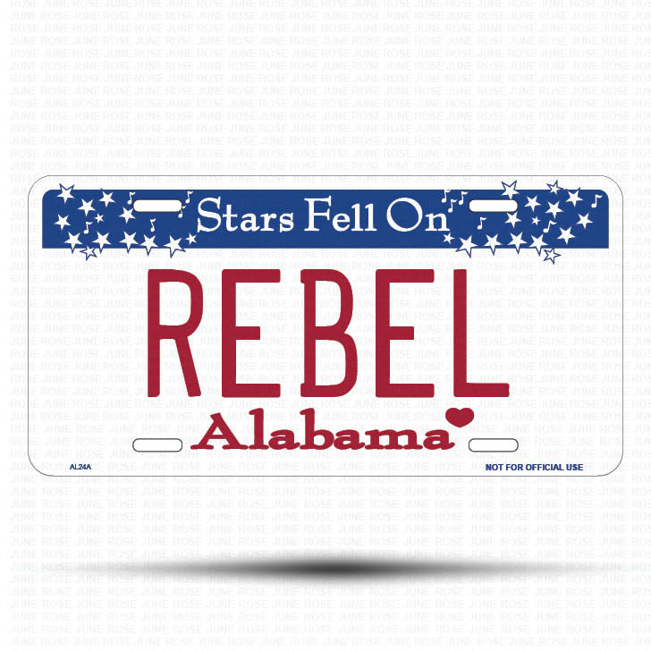 REBEL Flat Aluminum License Plate | 6" x 12" | State Plate Front View Name Plate Alabama State Plate