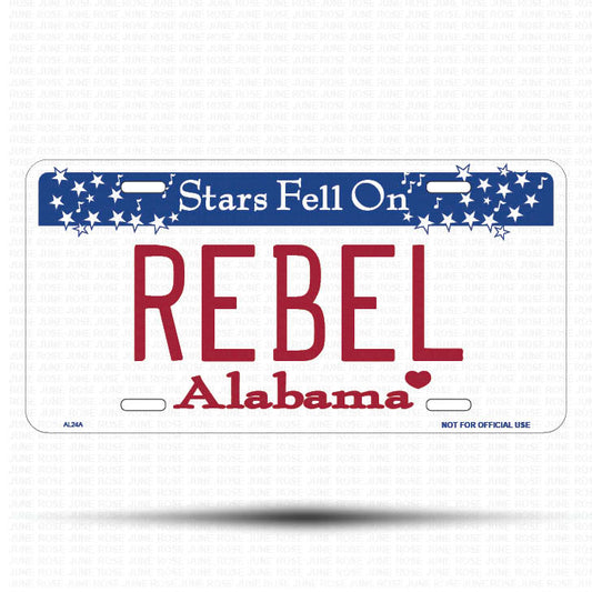 REBEL Flat Aluminum License Plate | 6" x 12" | State Plate Front View Name Plate Alabama State Plate