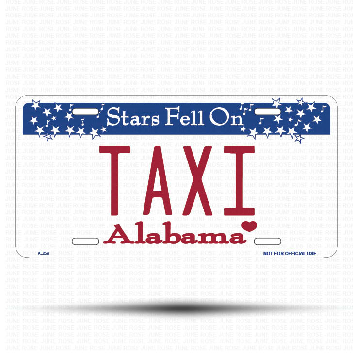 TAXI Flat Aluminum License Plate | 6" x 12" | State Plate Front View Name Plate Alabama State Plate