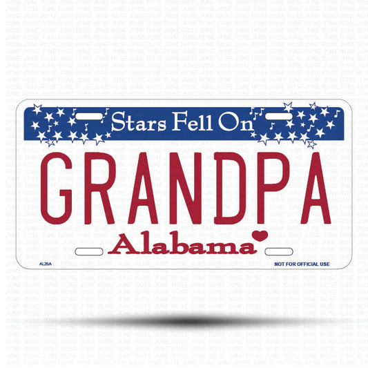 GRANDPA Flat Aluminum License Plate | 6" x 12" | State Plate Front View Name Plate Alabama State Plate