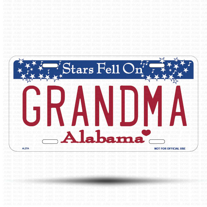 GRANDMA Flat Aluminum License Plate | 6" x 12" | State Plate Front View Name Plate Alabama State Plate