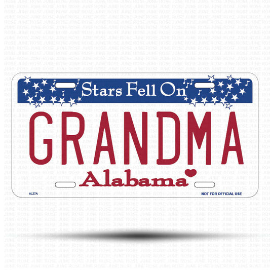 GRANDMA Flat Aluminum License Plate | 6" x 12" | State Plate Front View Name Plate Alabama State Plate