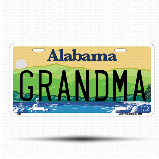 GRANDMA Flat Aluminum License Plate | 6" x 12" | State Plate ALABAMA