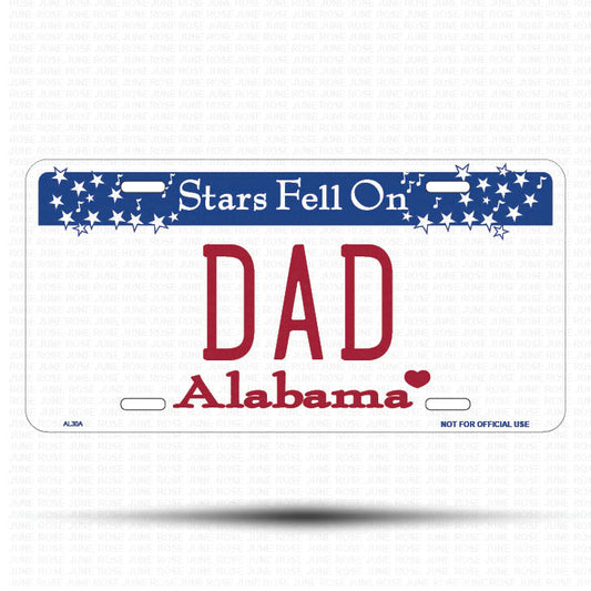 DAD Flat Aluminum License Plate | 6" x 12" | State Plate Front View Name Plate Alabama State Plate