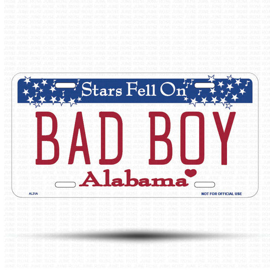 BAD BOY Flat Aluminum License Plate | 6" x 12" | State Plate Front View Name Plate Alabama State Plate