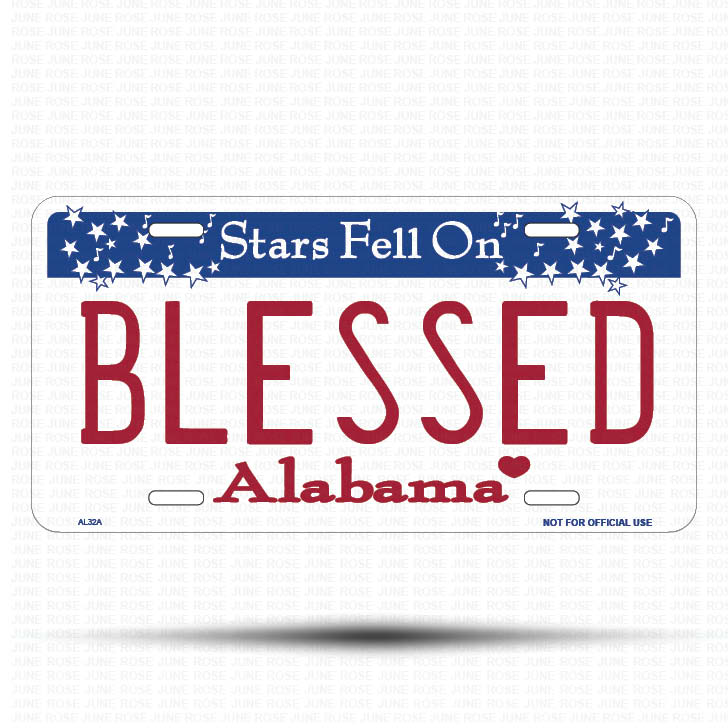 BLESSED Flat Aluminum License Plate | 6" x 12" | State Plate Front View Name Plate Alabama State Plate