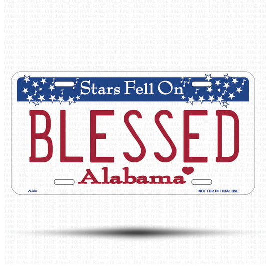 BLESSED Flat Aluminum License Plate | 6" x 12" | State Plate Front View Name Plate Alabama State Plate