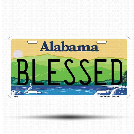 BLESSED Flat Aluminum License Plate | 6" x 12" | State Plate ALABAMA