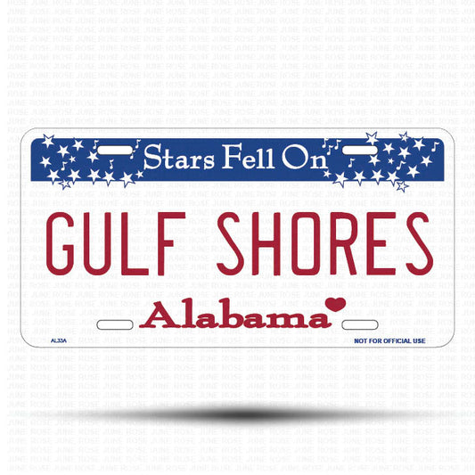 GULF SHORES Flat Aluminum License Plate | 6" x 12" | State Plate Front View Name Plate Alabama State Plate