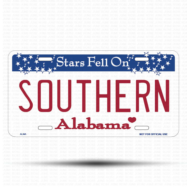 SOUTHERN Flat Aluminum License Plate | 6" x 12" | State Plate Front View Name Plate Alabama State Plate