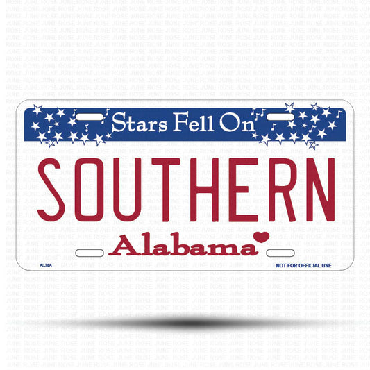 SOUTHERN Flat Aluminum License Plate | 6" x 12" | State Plate Front View Name Plate Alabama State Plate