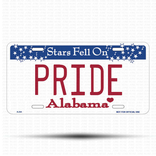 PRIDE Flat Aluminum License Plate | 6" x 12" | State Plate Front View Name Plate Alabama State Plate