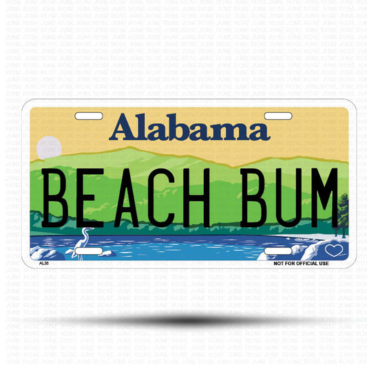 BEACH BUM Flat Aluminum License Plate | 6" x 12" | State Plate ALABAMA