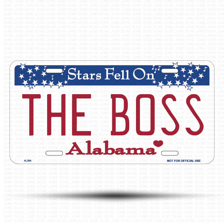 THE BOSS Flat Aluminum License Plate | 6" x 12" | State Plate Front View Name Plate Alabama State Plate